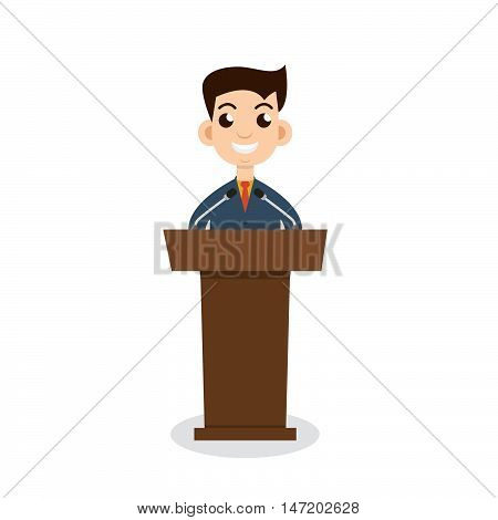 Public speaking flat design. Orator speaking. Stock vector. Vector illustration.