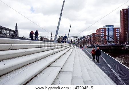 HAMBURG, GERMANY - APRIL 3 : Street view of Cruise ship in the harbor of Hamburg on April 3, 2015, in Hamburg, Germany.