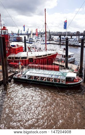 HAMBURG, GERMANY - APRIL 3 : Street view of Cruise ship in the harbor of Hamburg on April 3, 2015, in Hamburg, Germany.