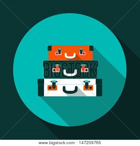 Vintage Suitcases In Flat Style. Icon three suitcases with long shadow.