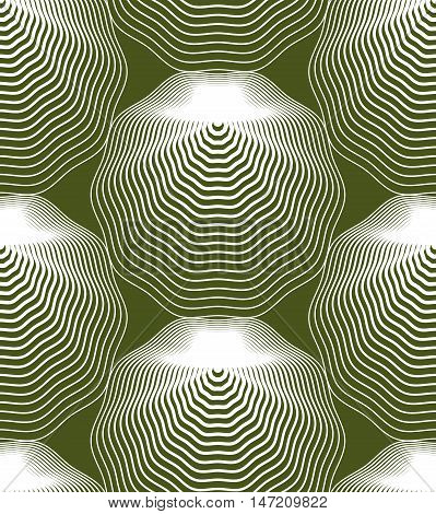 Green illusive abstract seamless pattern with geometric figures. Vector symmetric simple backdrop.
