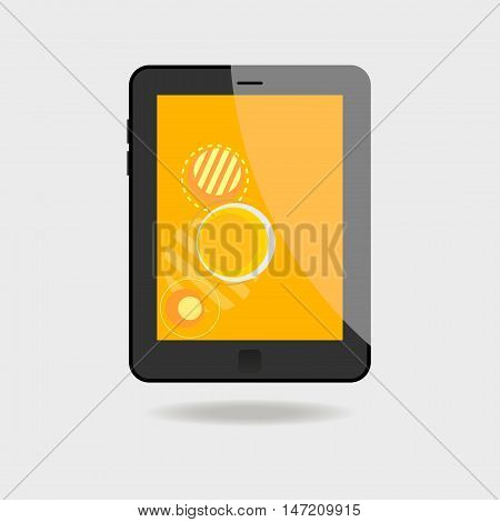 Realistic tablet pc computer with orange screen on white background