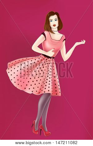 Vector girl in pop-art style shows thumb