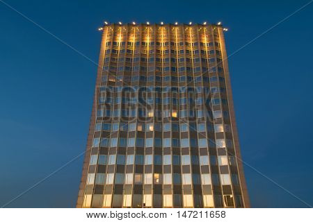 MOSCOW - JUN 11, 2016: Hotel Golden Ring building in summer night in Moscow, Russia