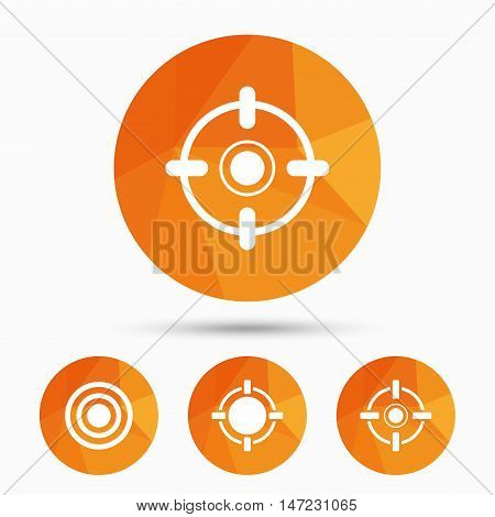Crosshair icons. Target aim signs symbols. Weapon gun sights for shooting range. Triangular low poly buttons with shadow. Vector
