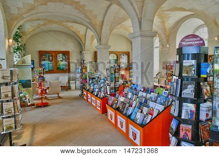 Saint Martin de Boscherville France - june 22 2016 : souvenir shop in the Saint Georges abbey in Seine Maritime