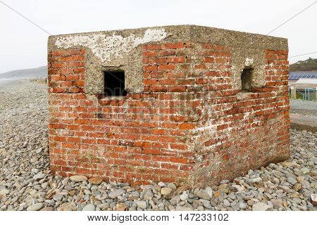 WWII pillbox Fairbourne beach North Wales United Kingdom Europe