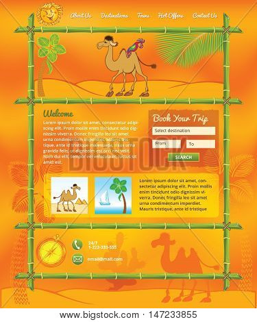 Tropic Travel Concept for Web Site, camel and cactus illustrations
