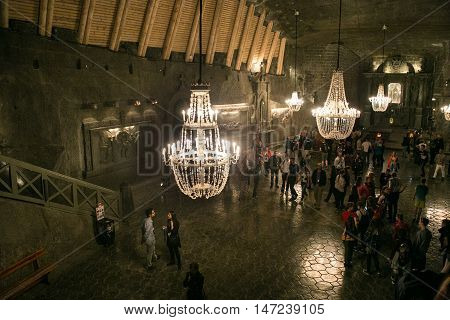 POLAND, WIELICZKA - MAY 28, 2016: Wieliczka Salt Mine. In UNESCO World Heritage since 1978. St. Kinga's Chapel