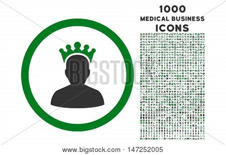 King rounded vector bicolor icon with 1000 medical business icons. Set style is flat pictograms, green and gray colors, white background.