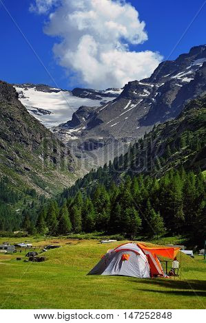 touristic camp on Valsavarenche valley in Valle Aosta, Italy