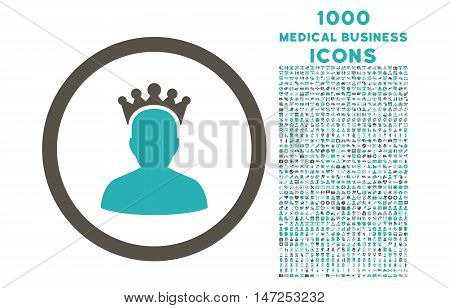 King rounded vector bicolor icon with 1000 medical business icons. Set style is flat pictograms, grey and cyan colors, white background.