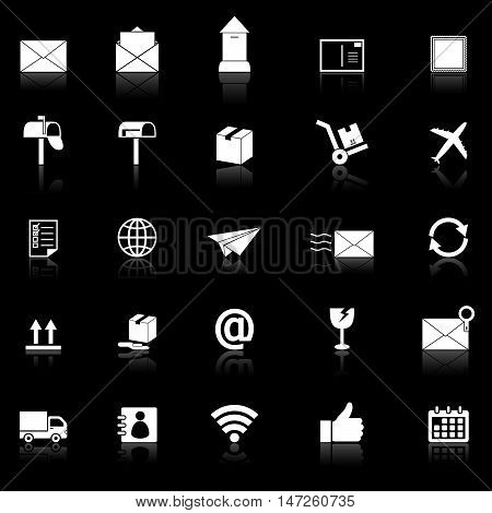 Post icons with reflect on black background, stock vector