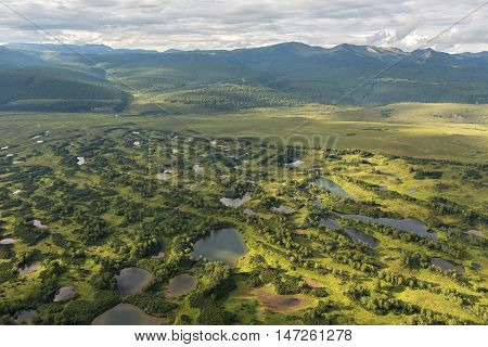 Kronotsky Nature Reserve on Kamchatka Peninsula. View from the helicopter.