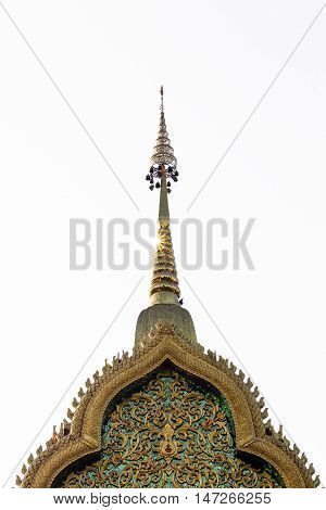 golden pagoda in thai temple isolated on white