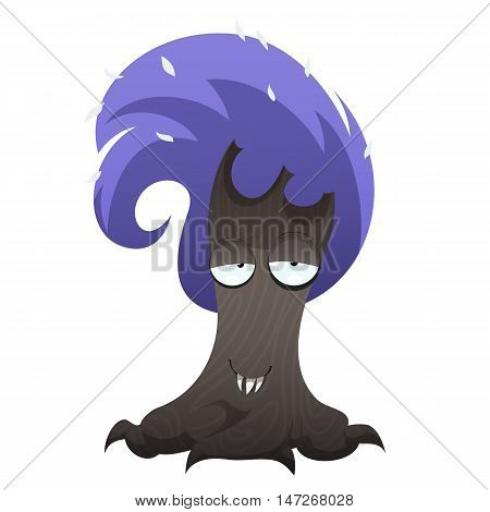 Funny tree monster for Halloween. Spooky tree isolated on white background. Vector illustration.