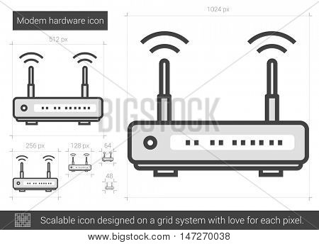 Modem hardware vector line icon isolated on white background. Modem hardware line icon for infographic, website or app. Scalable icon designed on a grid system.