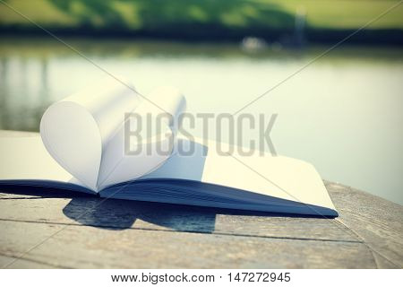 close up heart shape from paper book (vintage background)
