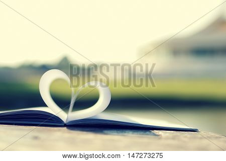 close up heart shape from paper book (vintage background)