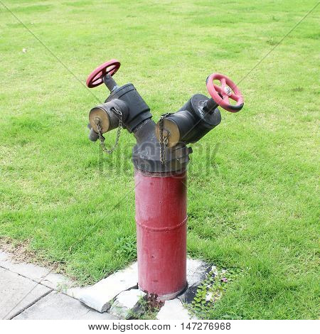 Hydrant with water hoses and fire extinguish equipment