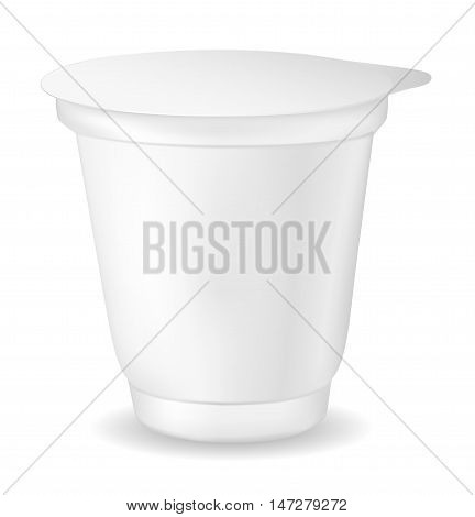 White plastic container for yogurt and other food.