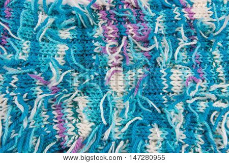striped colorful wool texture handmade patten closeup macro blue white purple