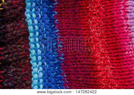 striped colorful wool texture handmade patten closeup macro blue red pink white  purple