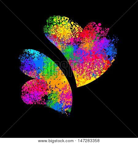 hippie symbols two fingers as a sign of victory a sign of Pacific and letterin love and peace. In the style of the '60s' 70s.