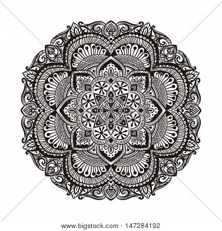 Kolam Designs - Mandala. Round Ornament Pattern. Vintage decorative elements. Hand drawn background. Islam Arabic Indian ottoman motifs