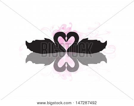 Two Swans in Love Creating a Heart Shape with Reflection