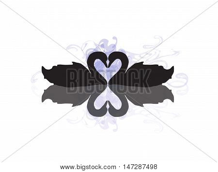 Two Swans in Love Creating a Heart Shape with Reflection