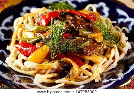 Uyghur-Style Noodles with Meat and Laghman Sauce