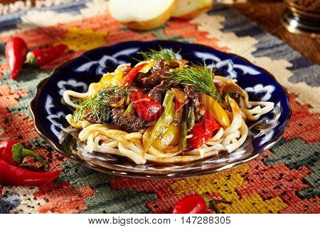 Uyghur-Style Noodles with Meat and Laghman Sauce