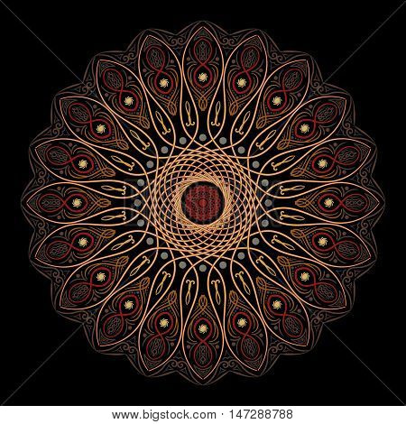 Flourish tiled floral geometric seamless pattern. Abstract oriental background. Wonderland ornament motives of the paintings of arabic mandala. Aribic fabric pattern.