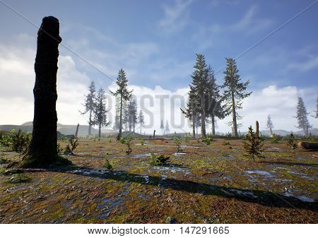 3D rendering of prehistoric Hell Creek about 67 million years ago.