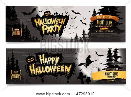 Happy Halloween. Halloween party. Two vector banners