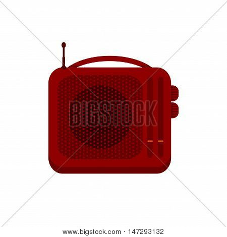 Red portable handheld radio receiver icon. Music sign. Sound symbol. Vector illustration of retro radio solated on white background.