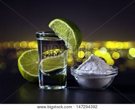 Gold Tequila On A Background Of Night City