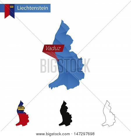 Liechtenstein Blue Low Poly Map With Capital Vaduz.