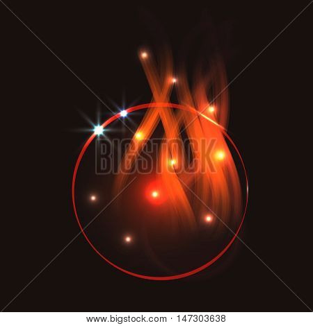 Fire circle abstract shape vector. Glowing sparks particles.