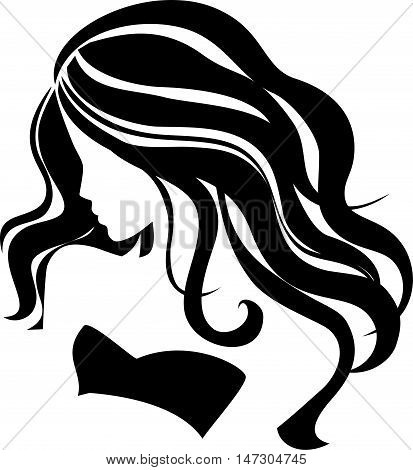 Girl icon. Beautiful female silhouette. Young girl with wavy hair