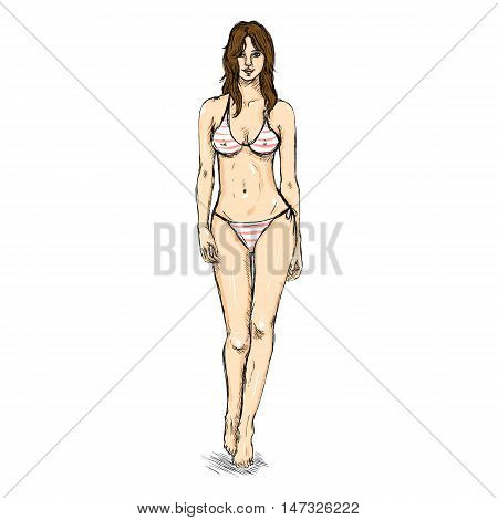 Vector  Sketch Fashion Female Model In Bikini