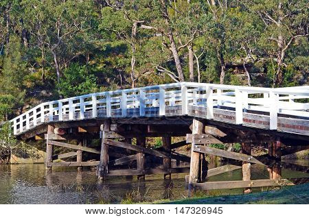 Historic wooden Varney Bridge across Kangaroo Creek at Audley, Royal National Park, Sydney, Australia