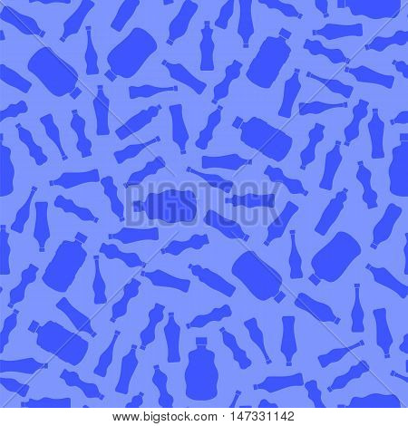 Water Bottles Seamless Pattern on Blue Background