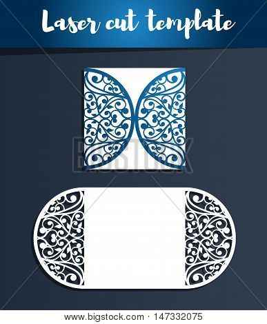 Laser Cut Template For Wedding Invitation Or Greeting Card. Openwork Silhouette For Cutting. Paper C