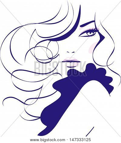 Young fashion girl. Vector calligraphic female icon