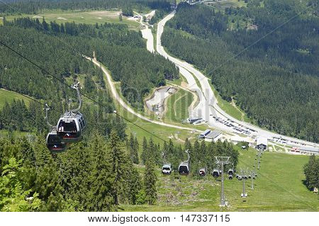 GROSSER ARBER, GERMANY - JUNE 16 2013: Gondola lift to the summit of Mt. Grosser Arber (Bavarian Forest, Lower Bavaria, Germany).