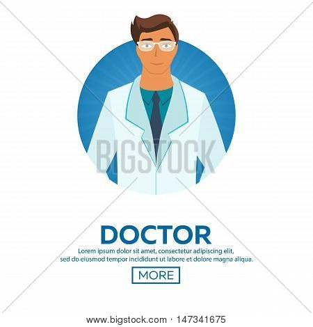 Young Doctor. Vector flat illustration. Medical banner