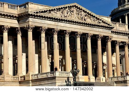 Washington DC - April 10 2014: Two security guards stand on the balcony in front of the House of Representatives chamber of the United States Capitol