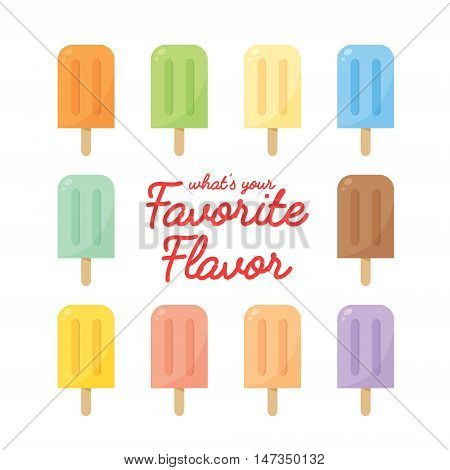 Vector set of various flavor popsicles isolated on white background.